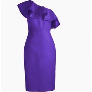 J Crew One-shoulder ruffle dress in purple faille